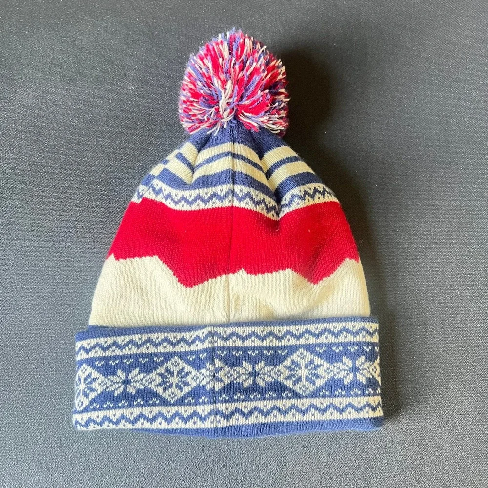 Cirque Mountain Colorado Flag Beanie Reindeer Fair Isle Pom Pom Knit Hat Nordic